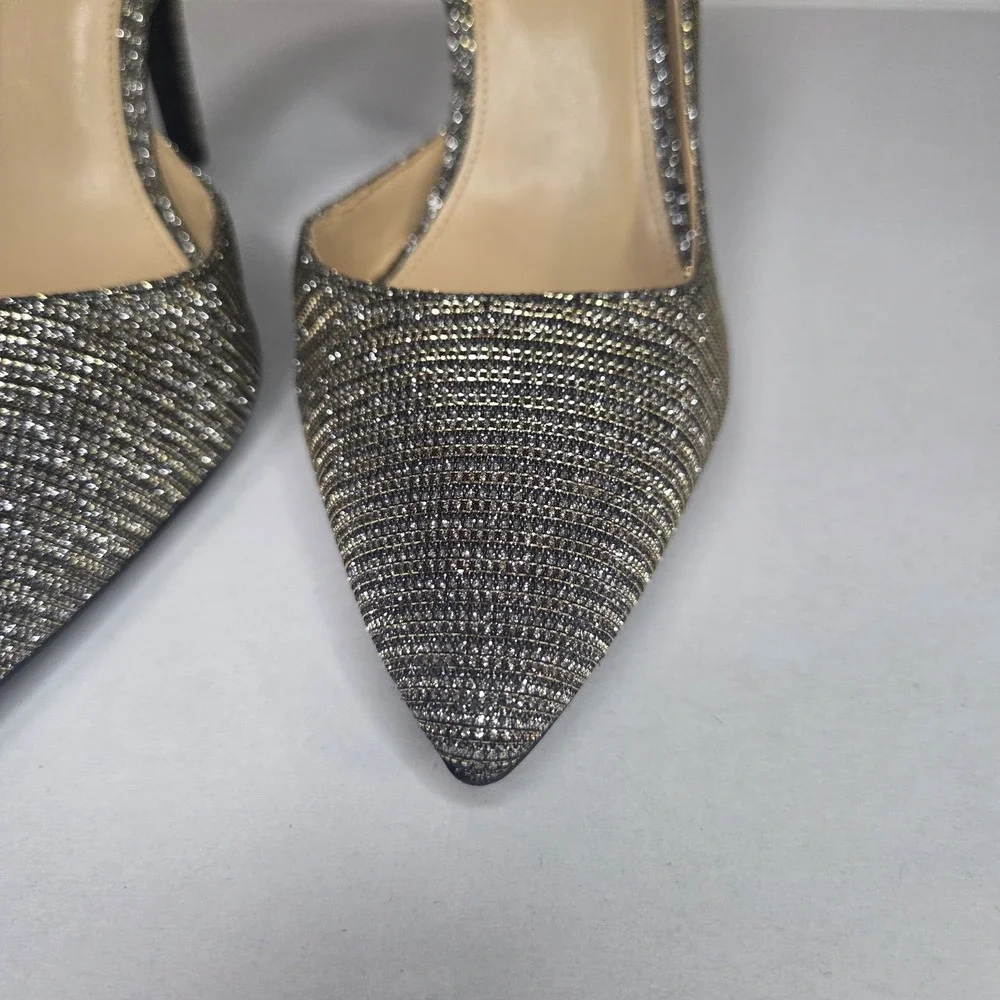 Michael Kors Ruthie D'Orsay Glitter Pointed Toe Pumps Heels 8.5M Silver